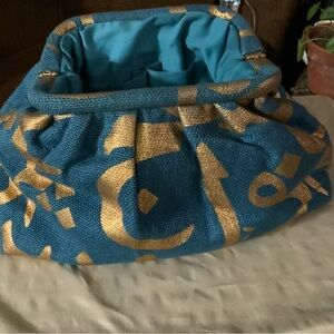 Teal and Gold Patterned Gathered Clutch